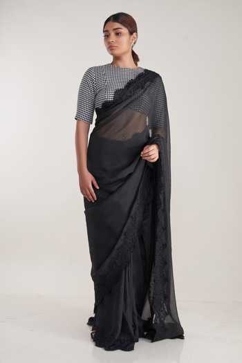 Pooja Bagaria Chantilly & Bead Embellished Saree With Blouse 