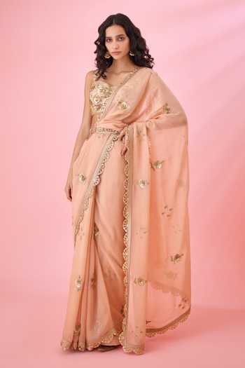 Shyam Narayan Prasad Floral Zardozi Embroidered Saree Set 