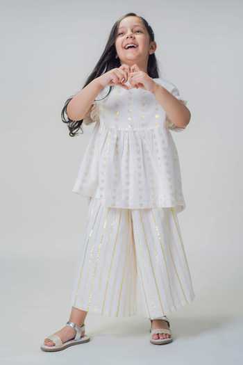 Tiber Taber Heart Pattern Ruffled Top With Culottes 