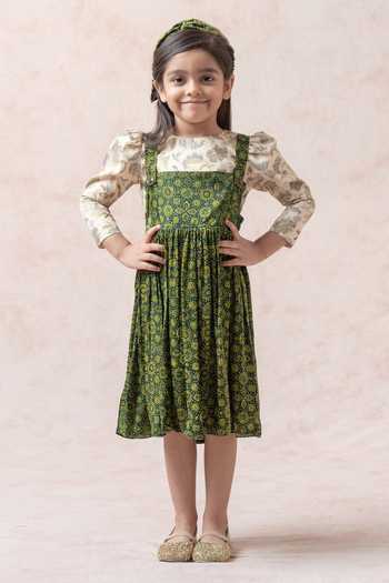 Thetaa Ajrakh Print Frock With Crop Top 
