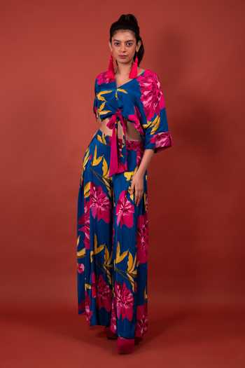 Rimi Nayak Chrysanthemum Flower Print Overlapped Top 