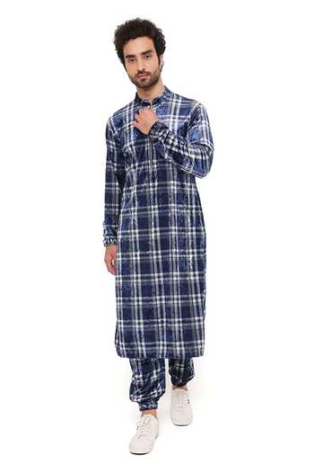 PS Men By Payal Singhal Velvet Checkered Bomber Kurta & Joggers Set 