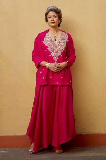 Mrunalini Rao Silk Zardozi Embroidered Kurta Set 