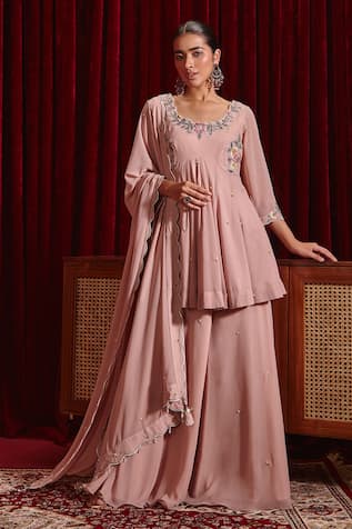 Ajiesh Oberoi Riddhi Embroidered Peplum Kurta Sharara Set 