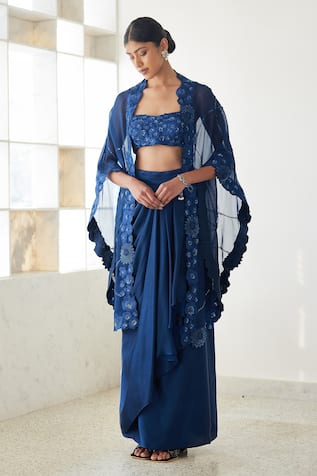 Mishru Aret Embroidered Cape Draped Skirt Set 