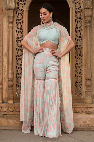 Dheeru Taneja Aafreen Printed Cape & Sharara Set 