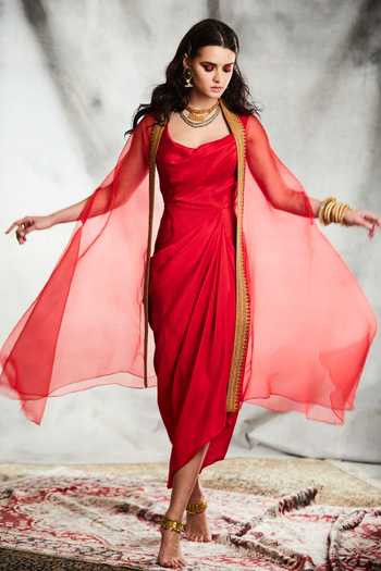 Tisha Saksena Boteh Draped Dress With Cape 