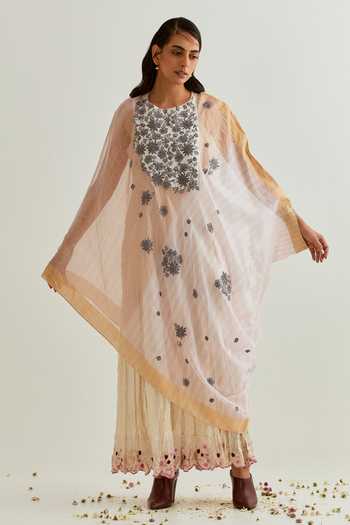 Prama By Pratima Pandey Chanderi Embroidered Dress With Inner 