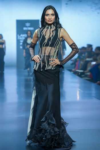 Rina Dhaka Embroidered Top & Ruffle Skirt Set 