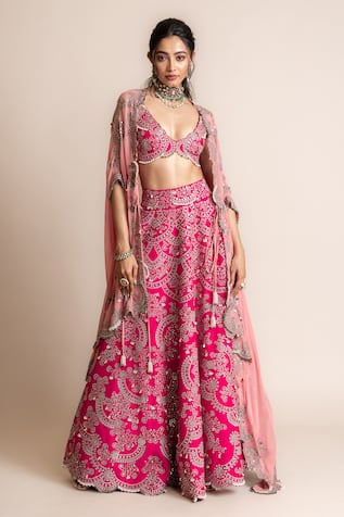 Nupur Kanoi Asymmetric Hem Cape & Embroidered Lehenga Set 