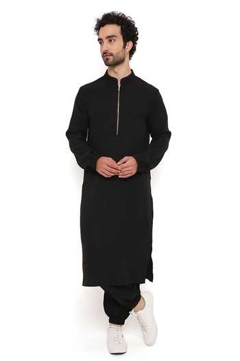 PS Men By Payal Singhal Linen Solid Bomber Kurta & Joggers Set 