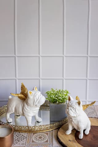 Ceramic Bull Dog Angel Sculpture - Set of 2 