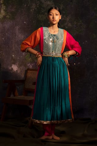 Color Block Anarkali With Pant 