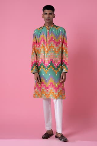 Siddhartha Bansal Cubic Chevron Print Kurta Set 
