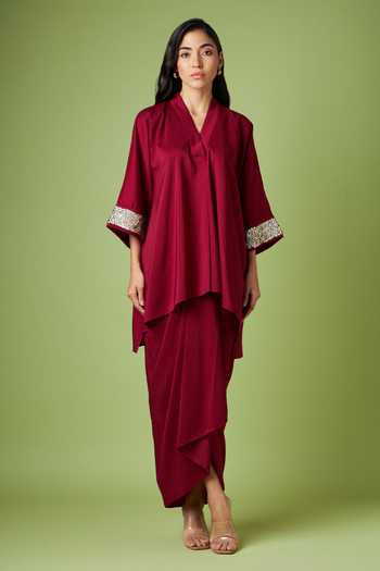 Aakaar Sequin Embellished Tunic & Draped Skirt Set 