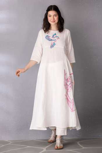 Tanu Malhotra Placed Embroidered Bird Pattern Tunic & Pant Set 