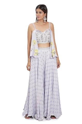 Floral Embroidered Corset & Palazzo Set 