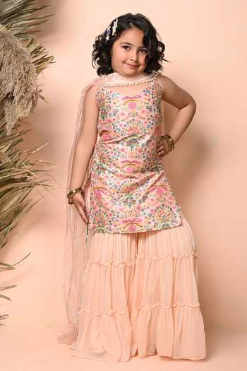 Priyanka Jain Chanderi Mughal Print Kurta Sharara Set 