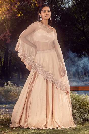 Nitika Gujral Geometric Embroidered Lehenga & Cape Set 