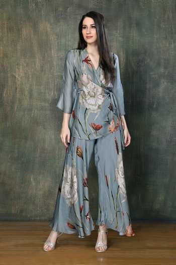 Whimsical By Shica Contrast Floral Print Top With Pant 
