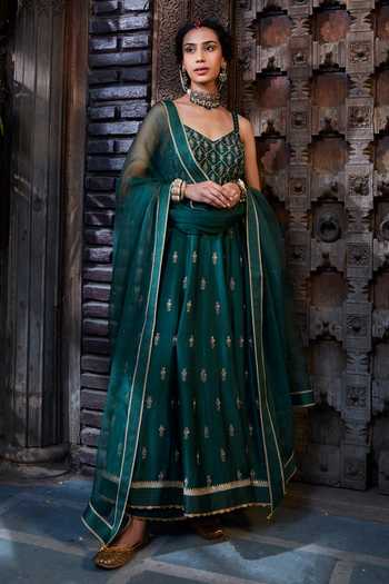Kritika Dawar Silk Floral Embroidered Anarkali Set 