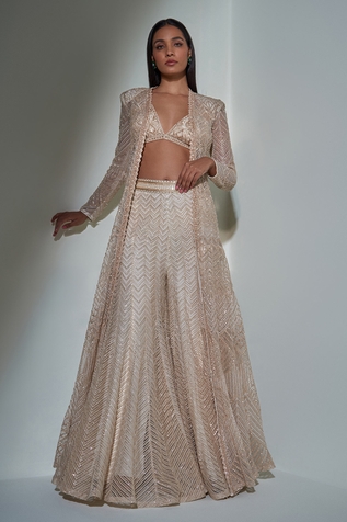 Ritika Mirchandani Embroidered Full Sleeves Jacket & Sharara Set