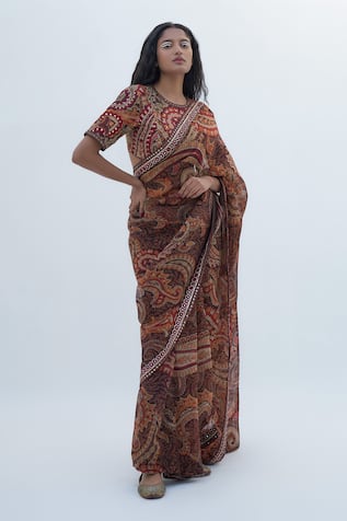 Nadima Saqib Floral Mandala Print Saree 