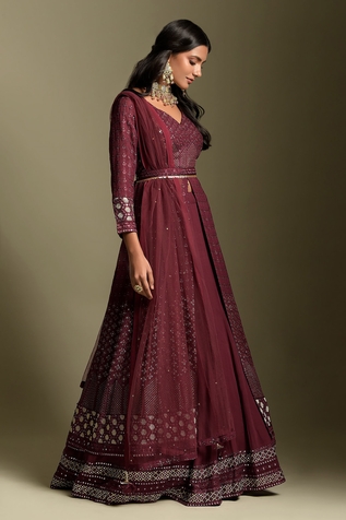 Two Sisters By Gyans Resham Embroidered Anarkali Lehenga Set
