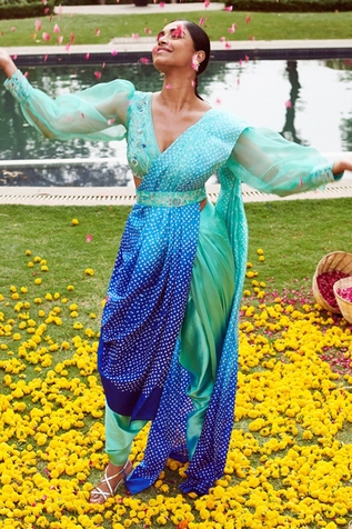 GG by Asha Gautam Bandhani Work Dhoti Pant Saree With Blouse