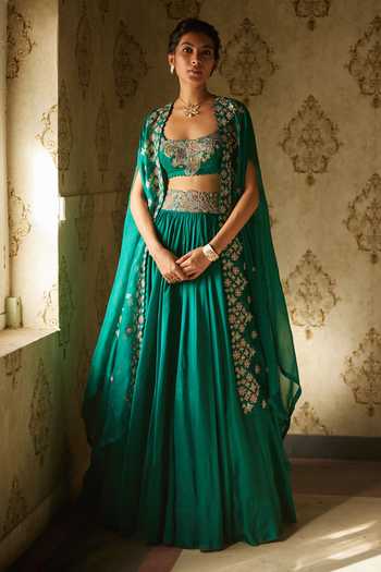 Mrunalini Rao Floral Embroidered Cape Lehenga Set 