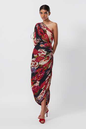 Saaksha & Kinni Abstract Print One Shoulder Dress 