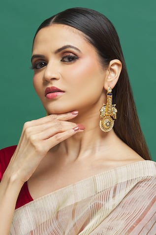 Granulated Long Paan Earrings - SAADHGEE – House Of Aarai