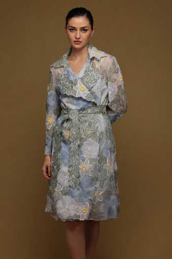 Shriya Som Floral Thread Embroidered Trench Coat 