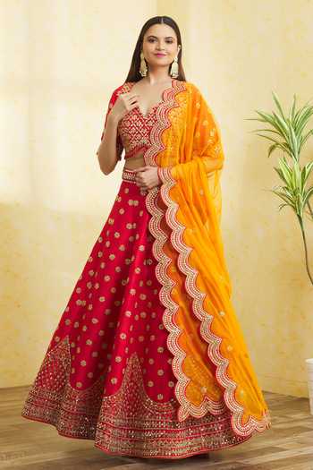Vandana Sethi Floral Gota & Mirror Embroidered Bridal Lehenga Set 
