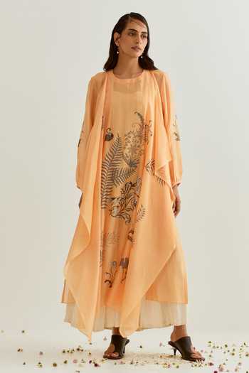 Prama By Pratima Pandey Chanderi Floral Print Dress With Inner 