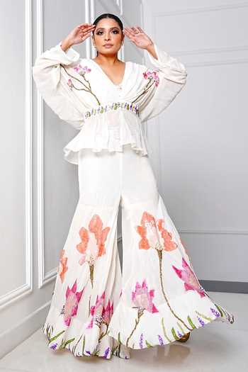 Amrta By Guneet Kondal Embroidered Peplum Top & Sharara Set 