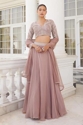 Charu and Vasundhara Skye Waistband Embroidered Lehenga Set 