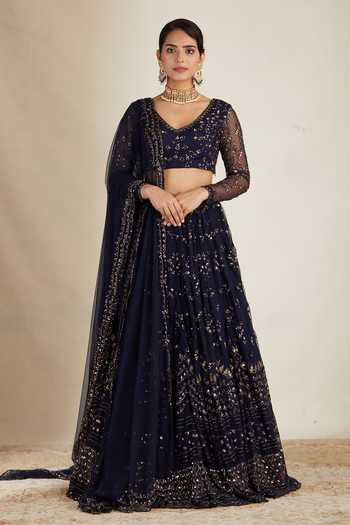 ASTHA NARANG Metallic Floral Embroidered Bridal Lehenga Set 