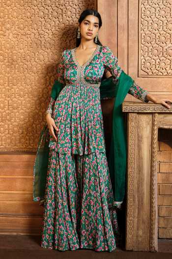Aneesh Agarwaal Floral Bloom Print Kurta Sharara Set 