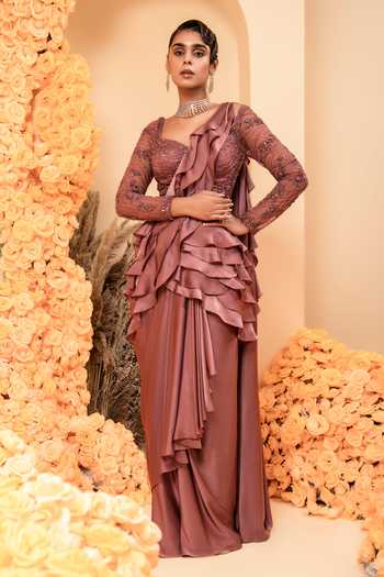 Adi By Aditya Khandelwl Pre-Draped Ruffle Saree With Blouse 