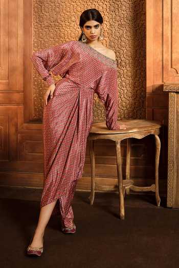 Aneesh Agarwaal Geometric Print Wrap Dress 