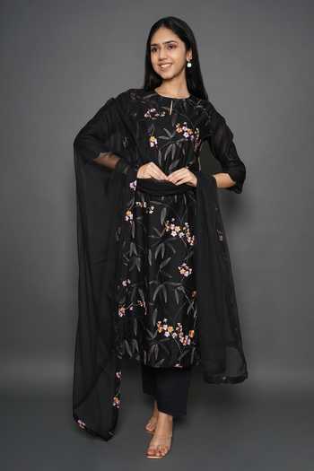 Kameez Olive Branch Print Kurta Pant Set 