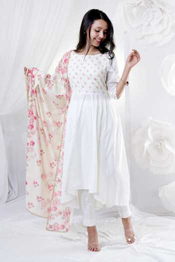HOUSE OF TA-YA Floral Digital Print High-Low Kurta Pant Set 