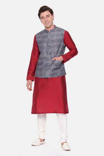 Mayank Modi - Men Vintage Print Blue Bundi 