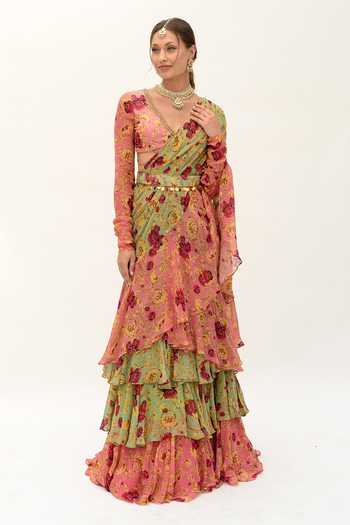 Sanam Versailles Pre-Stitches Ruffle Saree With Blouse 