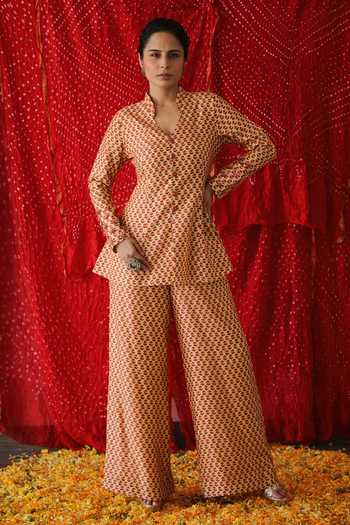 Shachi Sood Floral Print Peplum Top & Pant Set 