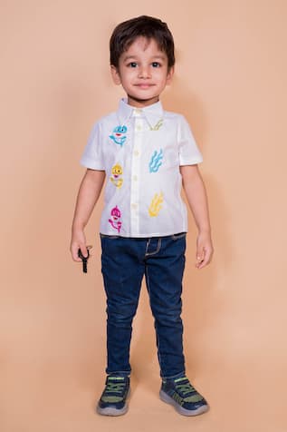 Toplove Cotton Baby Shark Embroidered Shirt 