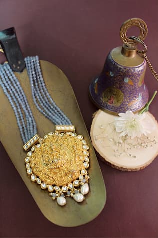 Nayaab By Sonia Zamani Jadau Temple Pendant Necklace 