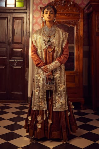 Etasha By Asha Jain Embroidered Crochet Jacket & Sharara Set 
