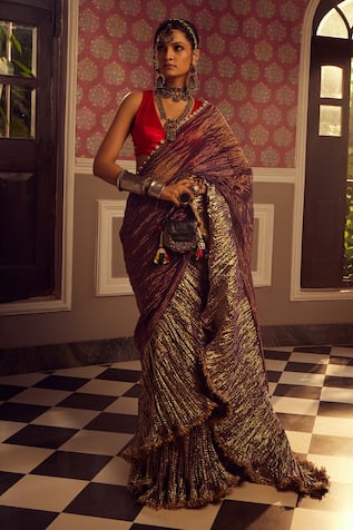Etasha By Asha Jain Metallic Half & Half Saree With Blouse 